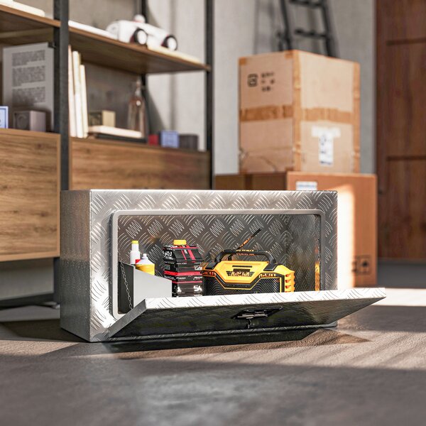 HOMCOM Cutie de Unelte din Aluminiu cu Încuietoare și 2 Chei, Cutie de Depozitare 96L, Rezistentă și Impermeabilă, pentru Pick-Up, Camper, Remorci, 76,2x35,5x40,6cm, Argintiu | Aosom Romania