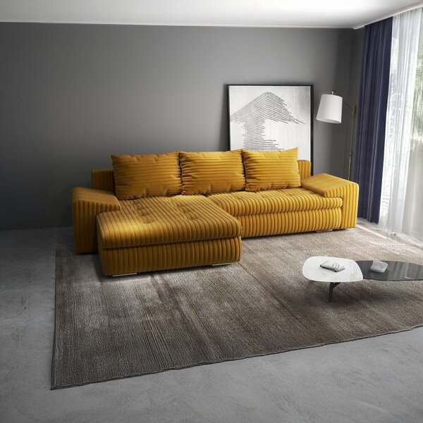 Colțar extensibil dumonde cu ladă de depozitare Leonardo Ambience Mustar 260x185 cm