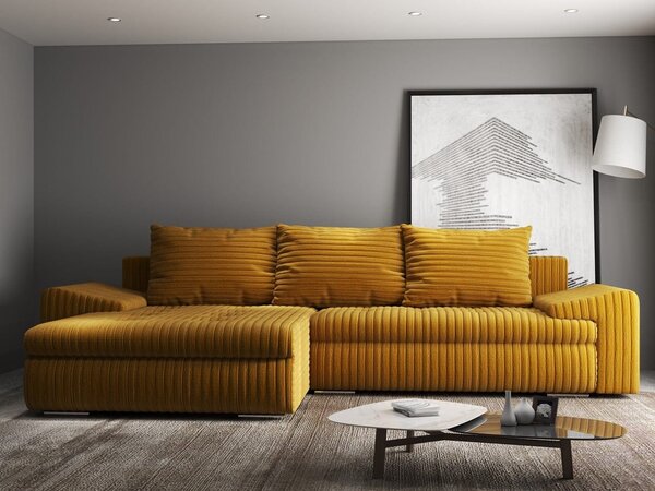 Colțar extensibil dumonde cu ladă de depozitare Leonardo Ambience Mustar 260x185 cm