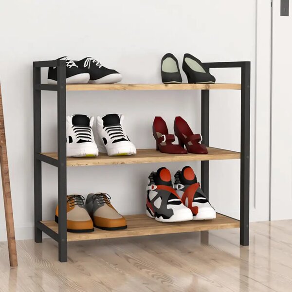 Suport pentru pantofi cu 3 Rafturi Black / nuc 66x36x70cm
