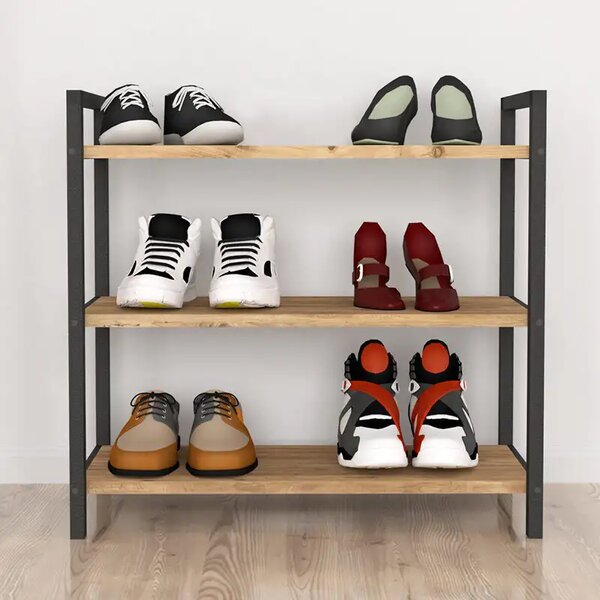 Suport pentru pantofi cu 3 Rafturi Black / nuc 66x36x70cm