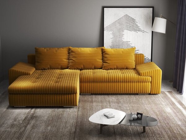 Colțar extensibil dumonde cu ladă de depozitare Leonardo Ambience Mustar 260x185 cm