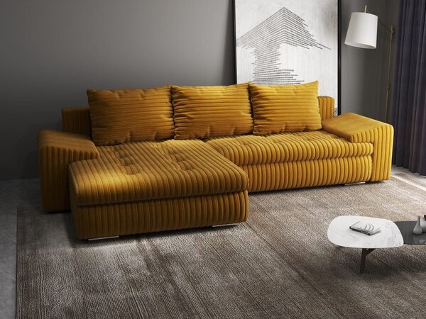 Colțar extensibil dumonde cu ladă de depozitare Leonardo Ambience Mustar 260x185 cm