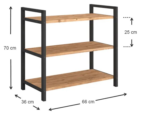 Suport pentru pantofi cu 3 Rafturi Black / nuc 66x36x70cm