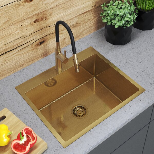 Gamma Gamma, chiuvetă din oțel cu 1 compartiment 600x500x210 mm, auriu mat, GMA-S6050-GD