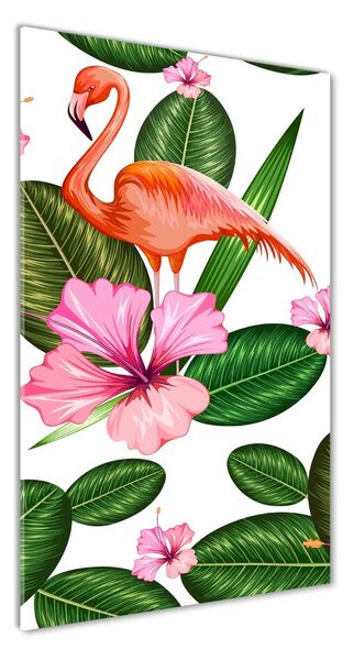 Fotografie imprimată pe sticlă Flamingos și flori