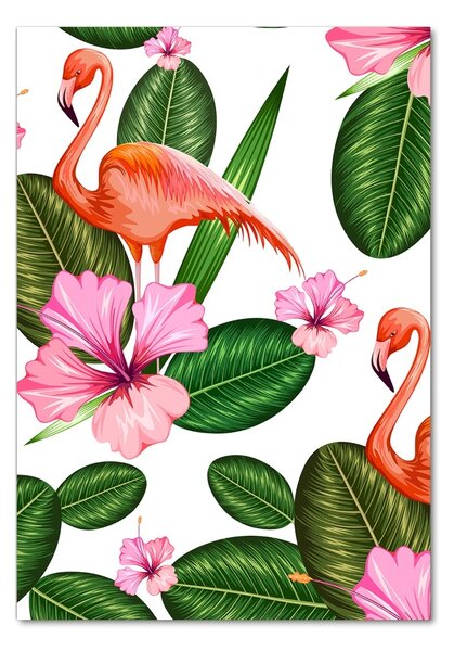 Fotografie imprimată pe sticlă Flamingos și flori