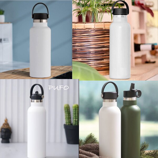 Sticla termos metalica Pufo Traveler pentru bauturi, izoterm, 500 ml, alb