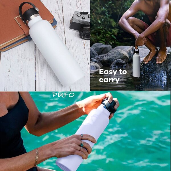 Sticla termos metalica Pufo Traveler pentru bauturi, izoterm, 500 ml, alb