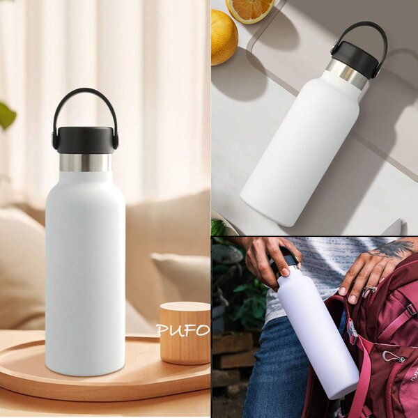 Sticla termos metalica Pufo Traveler pentru bauturi, izoterm, 500 ml, alb