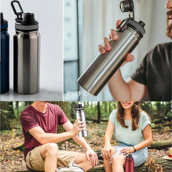 Sticla termos metalica Pufo Camping pentru bauturi, izoterm, 500 ml, gri