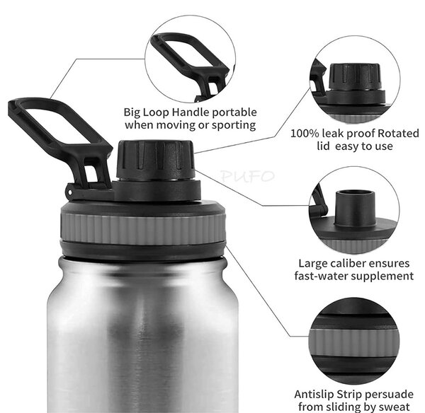 Sticla termos metalica Pufo Camping pentru bauturi, izoterm, 500 ml, gri