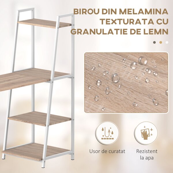 HOMCOM Birou cu Bibliotecă Integrată 3 Rafturi și Blat Pliabil Design Modern din Lemn și Metal pentru Acasă și Birou | Aosom Romania