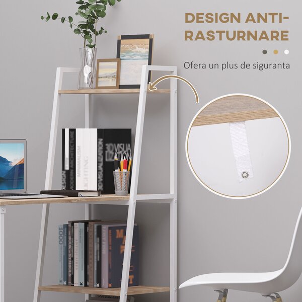 HOMCOM Birou cu Bibliotecă Integrată 3 Rafturi și Blat Pliabil Design Modern din Lemn și Metal pentru Acasă și Birou | Aosom Romania