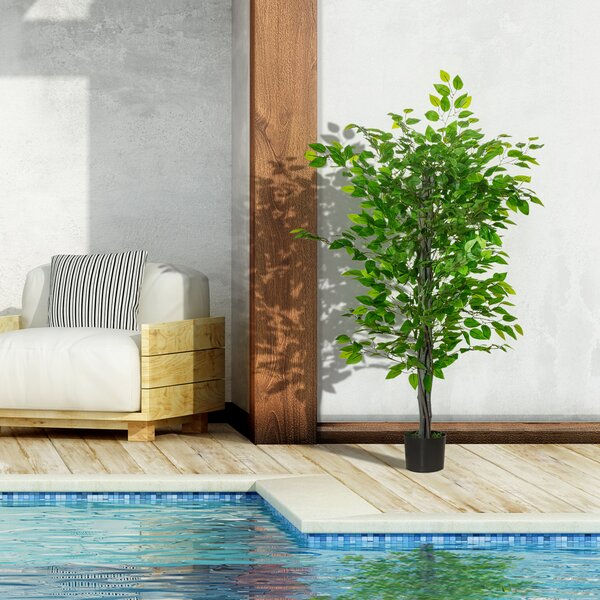 HOMCOM ficus artificial, ghiveci inclus, 135 cm, verde | Aosom Romania