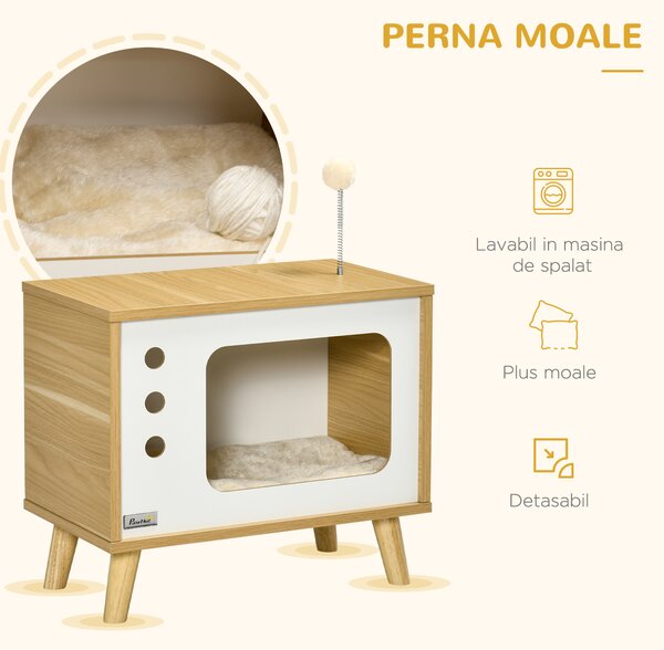 PawHut Casuță Multifuncțională pentru Pisici, Noptieră cu Pat, Centru de Activități, Minge Jucărie Inclusă | Aosom Romania