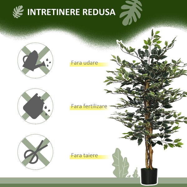 HOMCOM Ficus Artificial Înalt 130 cm cu 702 Frunze Colorate în Ghiveci, Decor Interior și Exterior, Verde Multicolor | Aosom Romania