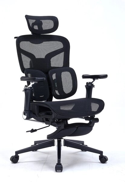 Scaun ergonomic premium DeluxStar T9 – cotiere 6D ultra moi, suport lombar adaptiv, spătar reglabil pe inaltime, tetiera 4D, mecanism multifunctional inclinare/blocare, pivotant, Mesh, Negru