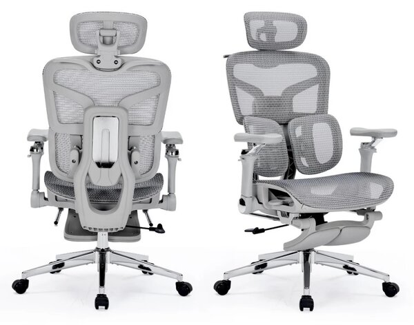 Scaun ergonomic premium DeluxStar T9 – cotiere 6D ultra moi, suport lombar adaptiv, spătar reglabil pe inaltime, tetiera 4D, mecanism multifunctional inclinare/blocare, pivotant, Mesh, Gri