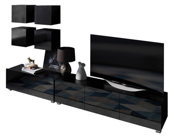 Set de living Remus XVIII, Negru, Negru lucios, PAL laminat, 62 kg