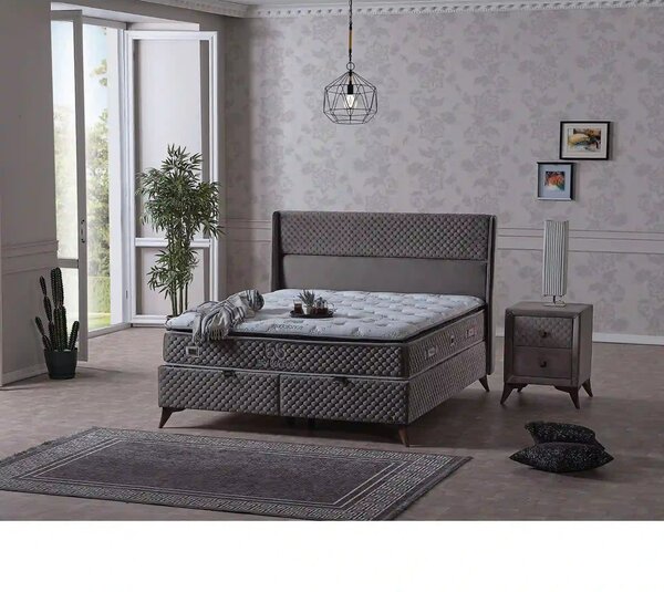 Pat BIO BALANCE 160x200, stofa catifelata gri - Zen 1188, cu somiera s
