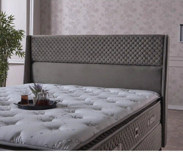 Pat BIO BALANCE 160x200, stofa catifelata gri - Zen 1188, cu somiera s