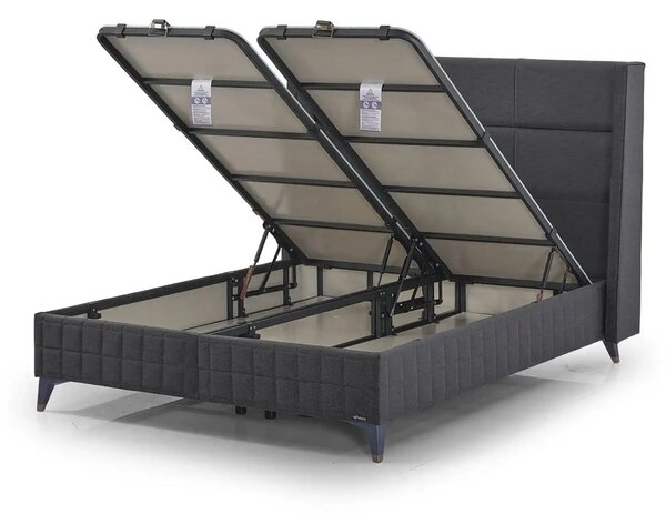Pat CARBON 160x200, stofa clasica gri inchis - Notti 1029, cu somiera
