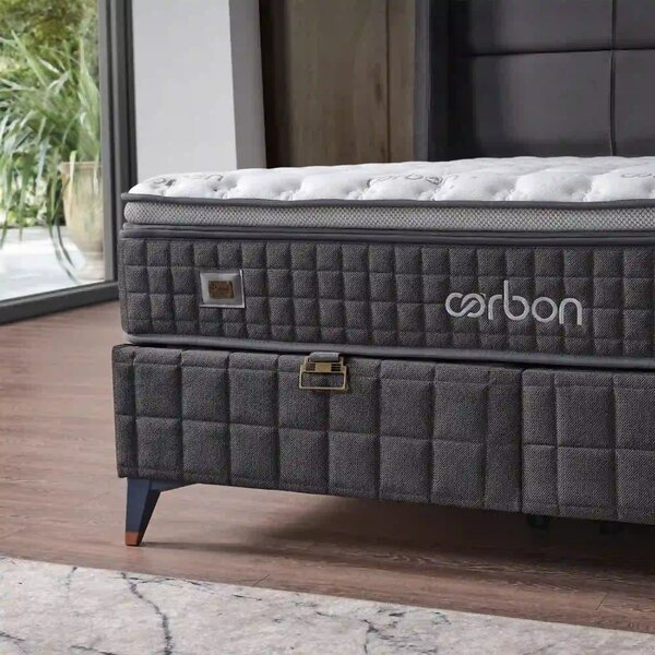 Pat CARBON 160x200, stofa clasica gri inchis - Notti 1029, cu somiera