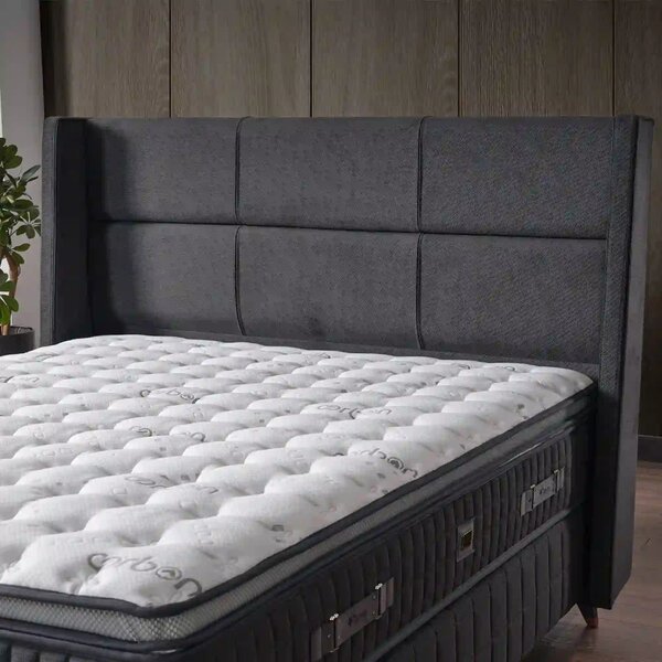 Pat CARBON 160x200, stofa clasica gri inchis - Notti 1029, cu somiera
