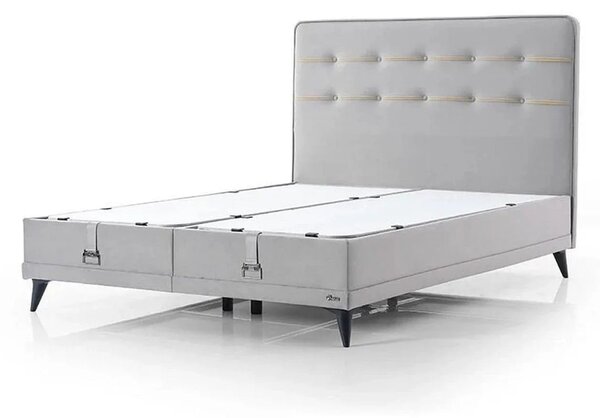 Pat FLEXFIT 160x200, stofa catifelata gri deschis - Evo 1055, cu somie