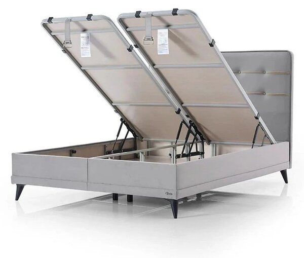 Pat FLEXFIT 160x200, stofa catifelata gri deschis - Evo 1055, cu somie