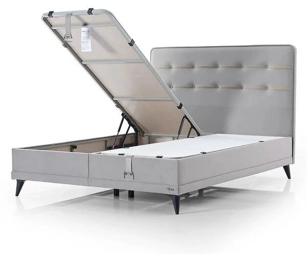 Pat FLEXFIT 160x200, stofa catifelata gri deschis - Evo 1055, cu somie
