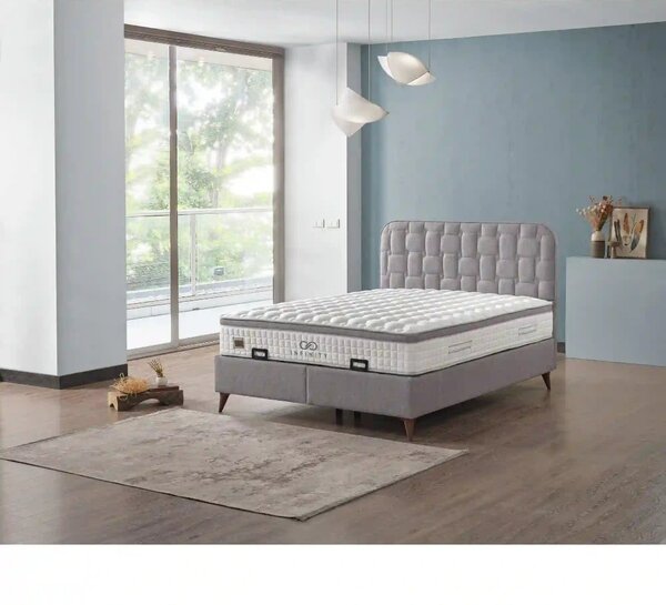 Pat INFINITY 160x200, stofa clasica gri - Linum 660, cu somiera si spa