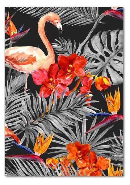 Tablou sticlă Flamingos și flori