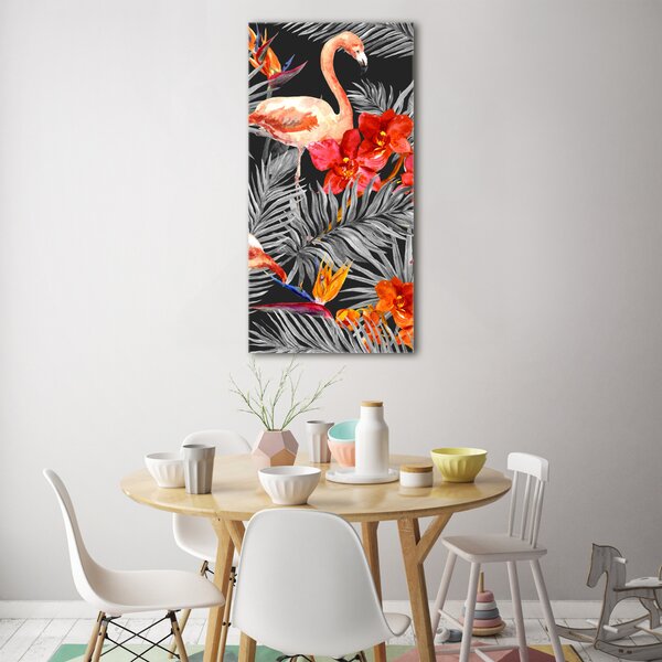 Tablou sticlă Flamingos și flori