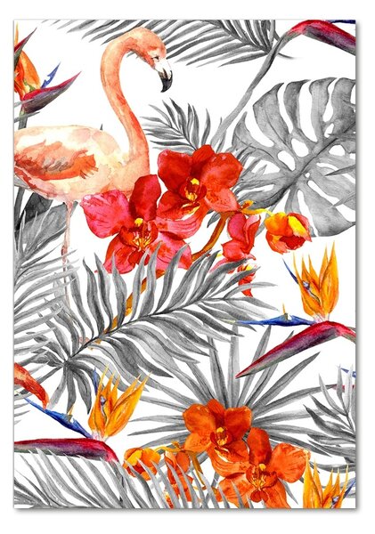 Imagine de sticlă Flamingos și flori