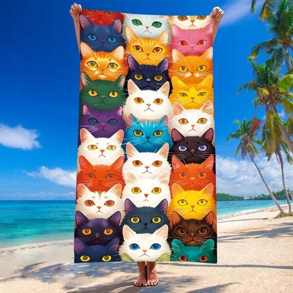 Uscare rapida prosop plaja MEOW 100x180 cm colorat, 100% microfibra