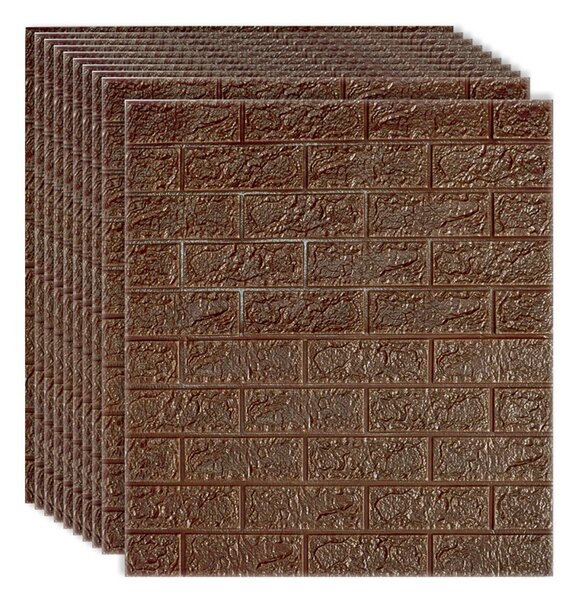 Set 10 x Tapet 3D autoadeziv, Naimeed D3312 Maro, model Caramida, 70 x 77 cm