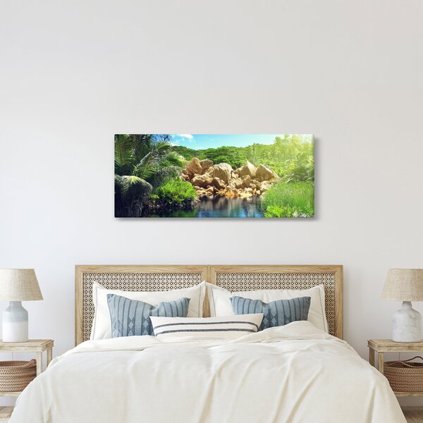 Tablou cu lac în jungla din Seychelles (120x50 cm)