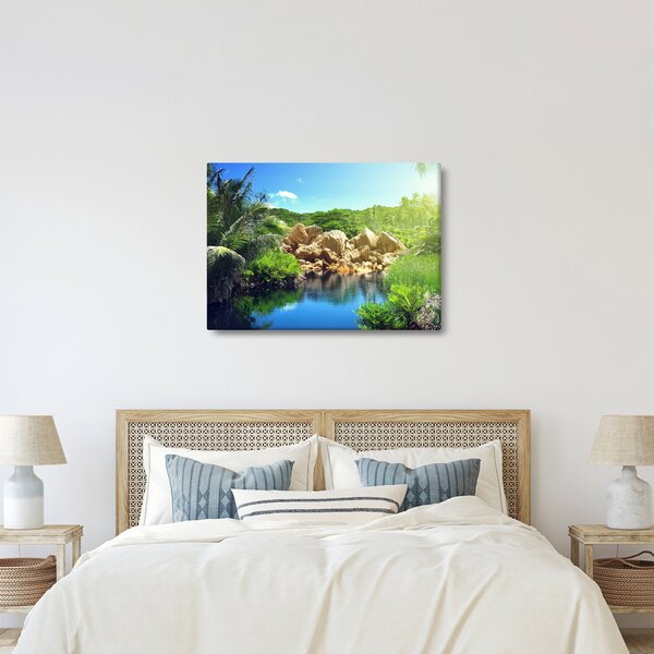 Tablou cu lac în jungla din Seychelles (70x50 cm)