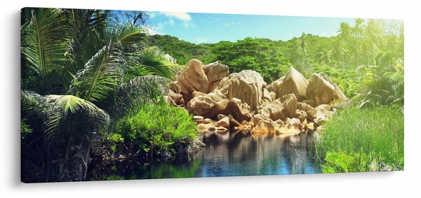 Tablou cu lac în jungla din Seychelles (120x50 cm)
