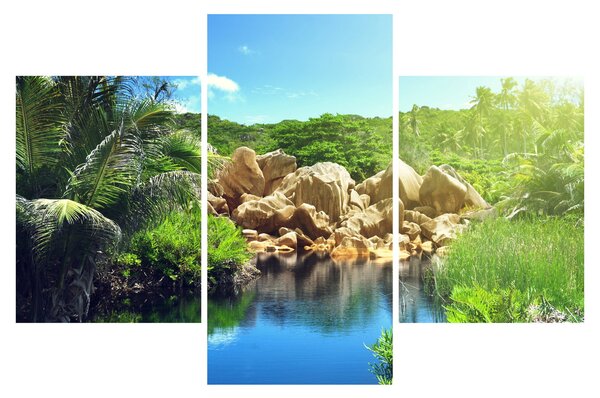 Tablou cu lac în jungla din Seychelles (90x60 cm)