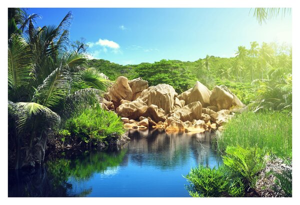 Tablou cu lac în jungla din Seychelles (90x60 cm)