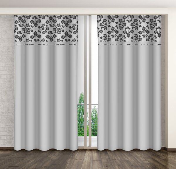 Perdea decorativă de culoare gri deschis cu imprimare de flori de grafit Lățime: 160 cm | Lungime: 250 cm