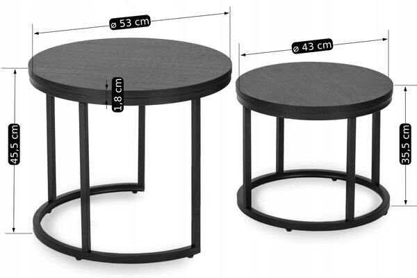 Set 2 măsuțe de cafea Metacion (negru) . Promo -15%. 1119274