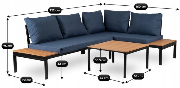 Set mobilier de grădină Necasario (albastru marin + negru) (pentru 4 persoane). Promo -20%. 1119340