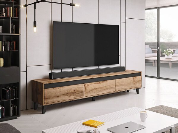 Comodă TV Munus, Stejar Wotan, Antracit, PAL laminat, 42x185x38cm, 35 kg