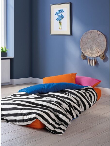 Lenjerie de pat alb-negru din bumbac ranforcé pentru pat dublu, extinsă cu cearceaf inclus, cu 4 piese 200x220 cm Dusk – Mijolnir