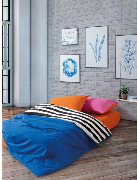 Lenjerie de pat alb-negru din bumbac ranforcé pentru pat dublu, extinsă cu cearceaf inclus, cu 4 piese 200x220 cm Dusk – Mijolnir