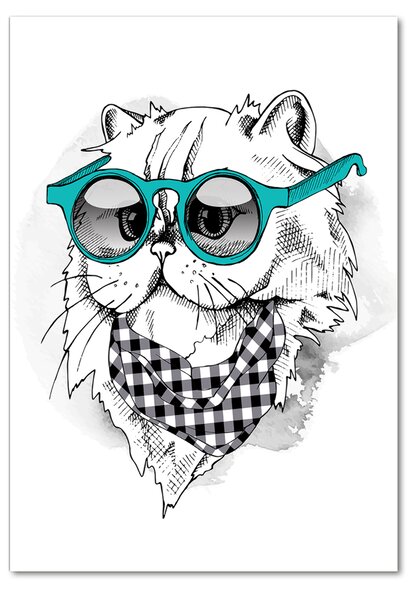 Tablou din Sticlă Cat cu ochelari